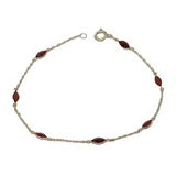 Sterling Silver & Garnet Set Cable Link Chain Bracelet Vintage c1970s