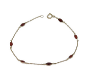 Sterling Silver & Garnet Set Cable Link Chain Bracelet Vintage c1970s