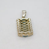 Sterling Silver Blue Topaz & CZ Oblong Drop Pendant Contemporary c2000s