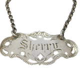 Victorian Sterling Silver Floral Sherry Decanter Label Antique 1893 Birmingham