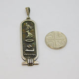 Sterling Silver Egyptian Hieroglyphics Drop Pendant Vintage c1970s
