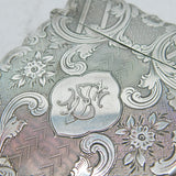 Victorian Boxed Sterling Silver Floral Pattern Card Case Antique 1870 Birmingham