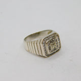 Sterling Silver CZ Stepped Front Chunky Signet Band Ring Modern c1990 Size X