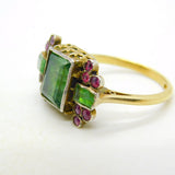 18th Century 18ct Gold, Green Paste, Ruby Mourning Ring Antique c1790