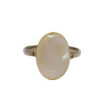 Sterling Silver Oval Mother Of Pearl Dress Ring Antique c1930 Size N 1/2