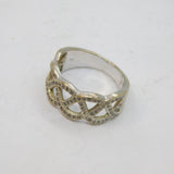 Sterling Silver White Topaz Swirly Pattern Dress Band Ring Vintage c1970 Size L