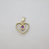 Sterling Silver Amethyst Set Braided Open Heart Charm Pendant Vintage c1970s