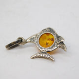 Sterling Silver Baltic Amber Set Angel Fish Charm Pendant Vintage c1970