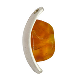 Sterling Silver Baltic Amber Curved Studio Style Charm Pendant Vintage c1970