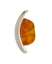 Sterling Silver Baltic Amber Curved Studio Style Charm Pendant Vintage c1970