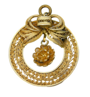 Sterling Silver Gilt Filigree Form Floral Drop Pendant Antique Art Deco c1920s
