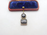 Sterling Silver and Onyx Geometric Drop Charm Pendant Vintage c1970