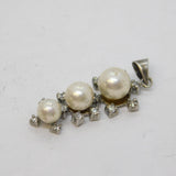 Sterling Silver Pearl & Paste Set Drop Charm Pendant Vintage c1970s