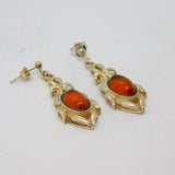 Pair of Sterling Silver Baltic Amber Long Drop Earrings Vintage c1970