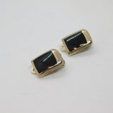 Pair of Sterling Silver Stud Black Onyx Inlay Clip-On Earrings Vintage c1970