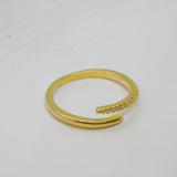 Gold On Sterling Silver CZ Open Crossover Band Ring Vintage c1990 Size O
