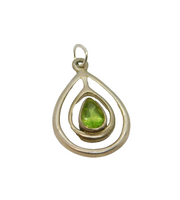Sterling Silver Peridot Peardrop Studio Style Charm Pendant Contemporary c1990s