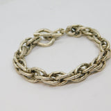 Sterling Silver Chunky Textured Double Link Chain T-Bar Bracelet Modern c1990