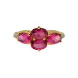 10ct Yellow Gold, Rubellite & Diamond Floral Dress Ring Vintage Birmingham