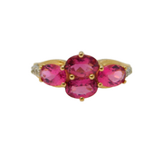 10ct Yellow Gold, Rubellite & Diamond Floral Dress Ring Vintage Birmingham