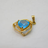 Mexican 10ct Yellow Gold & Blue Topaz Set Drop Pendant Vintage c1980s