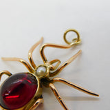 Victorian 9ct Gold, Cabochon Garnet & Pearl Spider Pendant Antique c1880s
