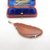 Sterling Silver Mounted Large Red Agate Carnelian Pendant Vintage c1970