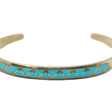 Sterling Silver MKL Zuni Turquoise Inlay Handmade Cuff Bangle Vintage c1970