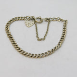 Sterling Silver Curb Link Chain Bracelet & Heart Lock Charm Vintage c1970s