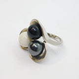 Sterling Silver White & Black Agate With Haematite Ring Vintage 2008 Size M 1/2