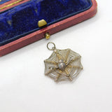 Sterling Silver Spider in her Web Charm Pendant Vintage c1970