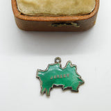 Sterling Silver and Enamel Map of Jersey Charm Pendant Vintage c1970