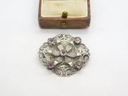 Scottish Sterling Silver & Amethyst Set Floral Dress Brooch Vintage c1950 WBs