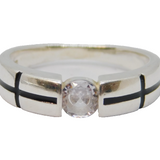 Sterling Silver Black Enamel & Paste Set Band Ring Vintage c1970 Size P 1/2