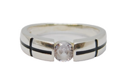 Sterling Silver Black Enamel & Paste Set Band Ring Vintage c1970 Size P 1/2
