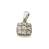 Sterling Silver 9 Stone Diamond Set Cushion Pendant Vintage c1970