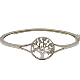 Sterling Silver CZ Set Tree Of Life Hinged Bangle Bracelet Contemporary c2000