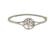 Sterling Silver CZ Set Tree Of Life Hinged Bangle Bracelet Contemporary c2000