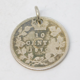 Sterling Silver Victorian 10 Cents Coin Charm Pendant Antique 1870