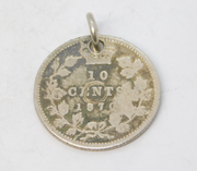 Sterling Silver Victorian 10 Cents Coin Charm Pendant Antique 1870