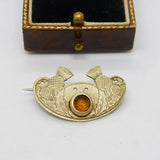 Victorian Scottish Silver Plated Citrine Set Thistle Brooch Pin Antique c1900