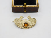 Victorian Scottish Silver Plated Citrine Set Thistle Brooch Pin Antique c1900