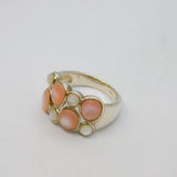 Sterling Silver Pink & White Mother Of Pearl Dress Ring Vintage c2000 Size S