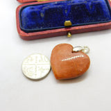 Sterling Silver Carved Red Agate Heart Charm Pendant Vintage c1970