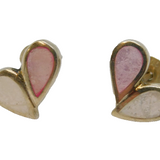 Pair of Sterling Silver Pink & White Shell Petal Stud Earrings Vintage c1970