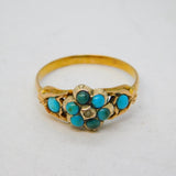 19th Century 15ct Gold, Turquoise & Pearl Floral Dress Ring Antique c1860s