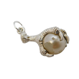 Sterling Silver Eagle Claw Pearl Charm Pendant Vintage c1970s