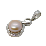 Sterling Silver Cultured Pearl & Paste Set Drop Charm Pendant Vintage c1970