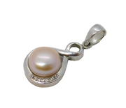Sterling Silver Cultured Pearl & Paste Set Drop Charm Pendant Vintage c1970