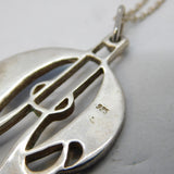 Sterling Silver, Enamel & Pearl Set Art Nouveau Style Pendant Necklace Vintage
